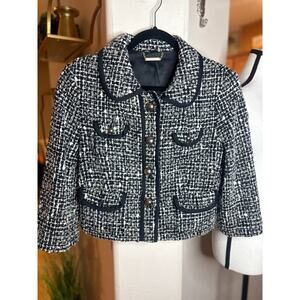 Womens Express Blazer US Size 8 Tweed Black White Long Sleeve Collared